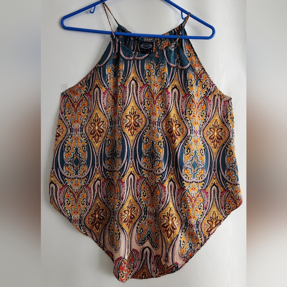Scoop Gold and Orange Flowing Sleeveless Halter Neckline Tank Top Size 8-10